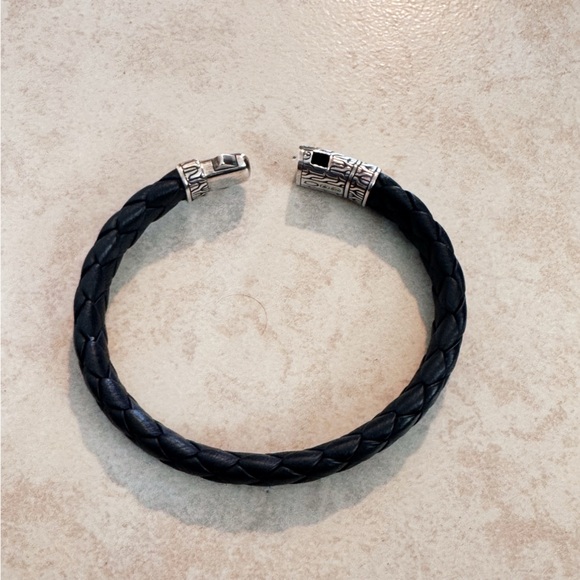 John Hardy Classic Chain Black Woven Leather Bracelet Sterling Silver - Picture 3 of 6